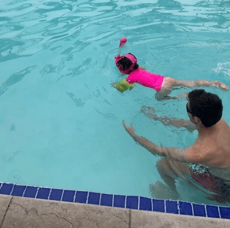 Ninja Shark Pink Kids Mask in Swimming Pool Ninja Shark Pink Kids Mask in Swimming Pool